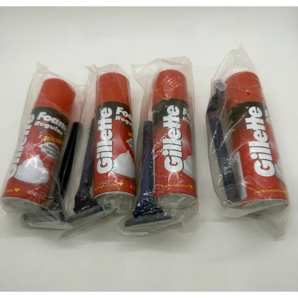 Gillette FOAMY Regular Shave Foam  2 oz (56g) & Razor Set Travel Sz 4 Packs Rare